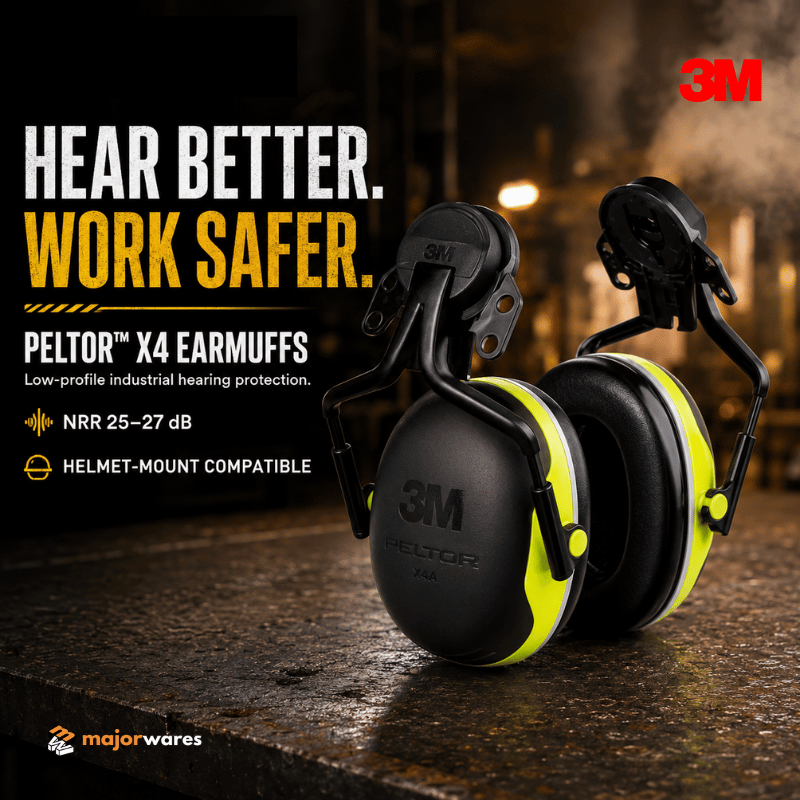 3M PELTOR X4P5E Cap Mount Earmuffs | NRR 25dB | Helmet Mounted Hearing Protection | Electrical Insulated PPE