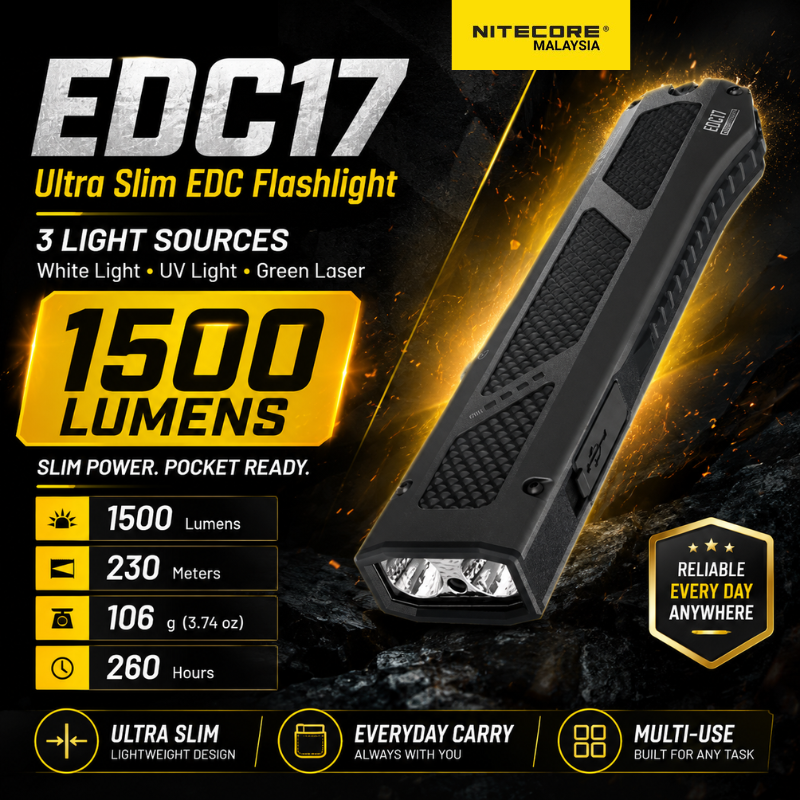 NITECORE EDC17 3-in-1 EDC Flashlight 1500 Lumens with UV Light & Green Laser | Pocket Torch Light