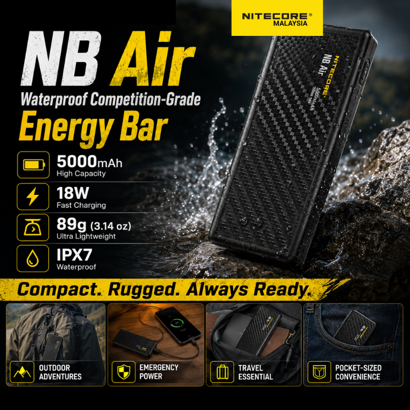 NITECORE NB Air 5000mAh Waterproof Power Bank | 18W Output | Ultra-Light 89g Trail Running Hiking Camping Charger